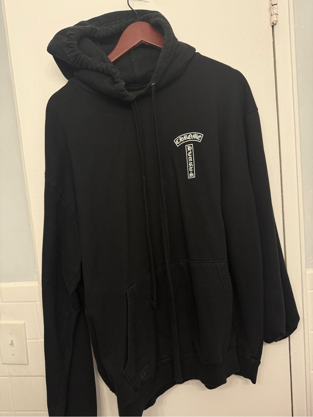 Chrome Hearts Black Pullover Hoodie with Small White Logo